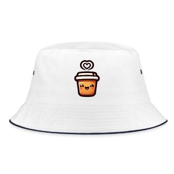 Caffeine Cutie: The Joyful Java - Bucket Hat - white/navy - Front