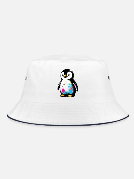 Pinguin - Bucket Hat - Weiß/Navy