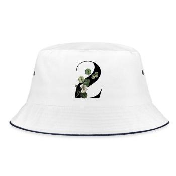 Nummer 2 Blumengrün - 2. Blumengeburtstag - Bucket Hat - Weiß/Navy - Vorne