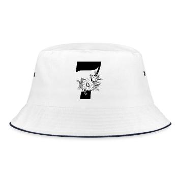 Nummer 7 Schwarze Blumen - 7. Blumenjubiläum - Bucket Hat - Weiß/Navy - Vorne