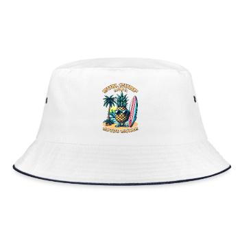 Surfing Pineapple: Sun, Surf, and a Spiky Smile! - Bucket Hat - white/navy - Front