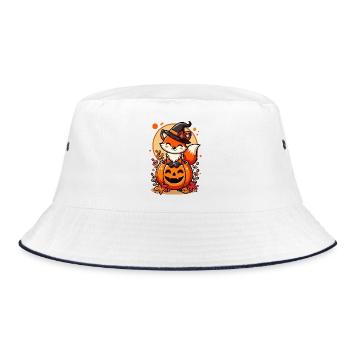 Halloween-Fuchs im Kürbis:Süßer Gruselspaß - Bucket Hat - Weiß/Navy - Vorne