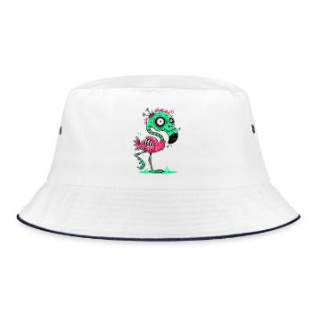 Zombie-Flamingo – Gruseliges und Lustiges Design - Bucket Hat - Weiß/Navy - Vorne