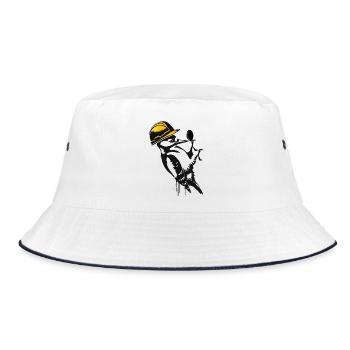 Woodpecker with Construction Helmet – Humorous Stencil Design - Bucket Hat - white/navy - Front