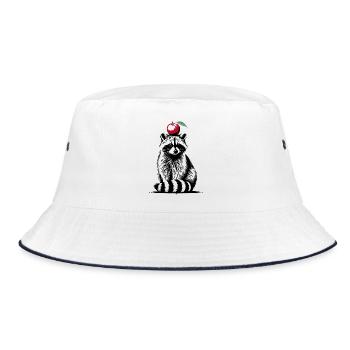 Waschbär mit Apfel – Verspieltes Stencil-Design - Bucket Hat - Weiß/Navy - Vorne