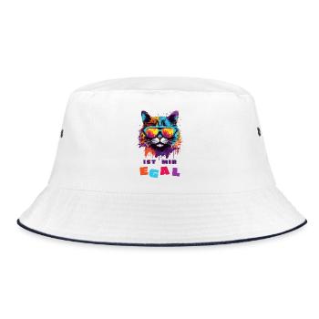 Coole Katze - IST MIR EGAL - Bucket Hat - Weiß/Navy - Vorne