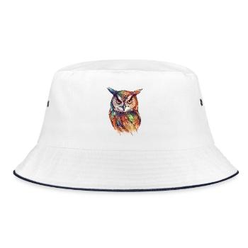 Owl Eagle Owl Bird Night Bird Animal Night Moon Nature - Bucket Hat - white/navy - Front