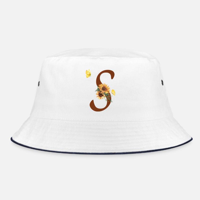 Buchstabe s Sonnenblumenschmetterling - Bucket Hat - Weiß/Navy