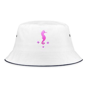 rosa Seepferdchen Wasserratte Schwimmabzeichen - Bucket Hat - Weiß/Navy - Vorne