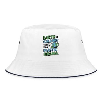 Earth Is Calling, Please Reduce Your Plastic Drama - Bucket Hat - white/navy - Front