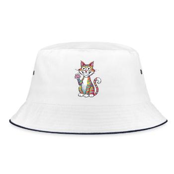 Winkende Katze - Bucket Hat - Weiß/Navy - Vorne