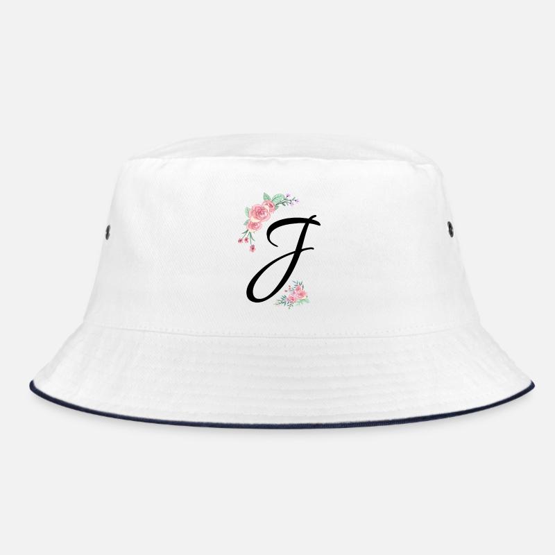 Buchstabe j Blumen - Bucket Hat - Weiß/Navy