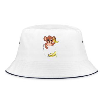 Affe in Brusttasche – lustiges Tierdesign - Bucket Hat - Weiß/Navy - Vorne