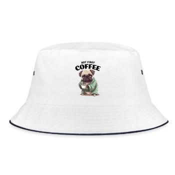 Coffee Pug Dog But First Coffee Saying Funny - Bucket Hat - white/navy - Front