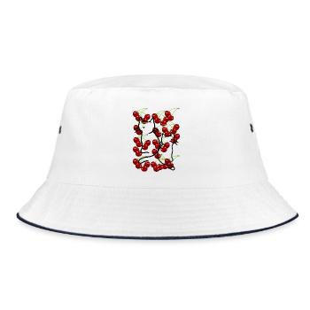 80er 90er Retro Kirschen Katzen Vintage Sommer - Bucket Hat - Weiß/Navy - Vorne