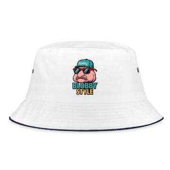 Blobby Style Cartoon Tee - Bucket Hat - Weiß/Navy - Vorne