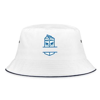 Blauer Milchkarton mit Kuh-eigenem Text - Bucket Hat - Weiß/Navy - Vorne