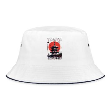Tokio Japan Pagode Stadt Skyline Sonne Berg - Bucket Hat - Weiß/Navy - Vorne