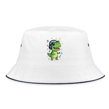 Green T-Rex with Headphones ABC - Back to School - Bucket Hat - white/navy - Front