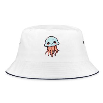 Qualle - Bucket Hat - Weiß/Navy - Vorne