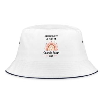 Ich habe ein Geheimnis: Ich werde 2026 eine große Schwester sein - Bucket Hat - Weiß/Navy - Vorne