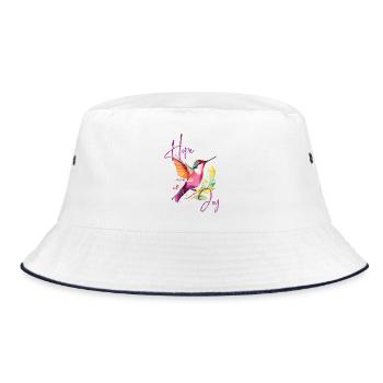 Bunter Kolibri mit Freuden- und Hoffnungsmustern - Bucket Hat - Weiß/Navy - Vorne