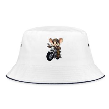Mäuschen Motorrad / Motorradfahrer Mäuschen - Bucket Hat - Weiß/Navy - Vorne