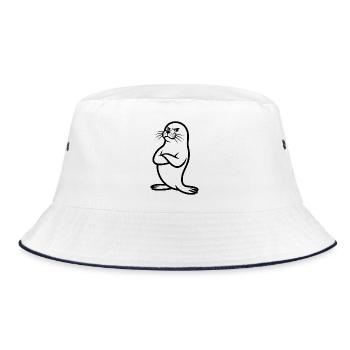Bad-tempered seal with crossed arms - Bucket Hat - white/navy - Front
