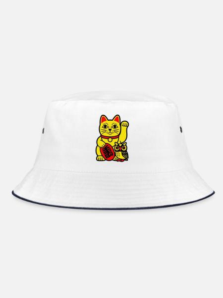Lucky cat with little owl - Bucket Hat - white/navy - Front