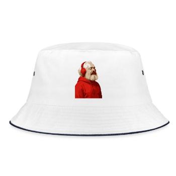 Karl Marx in red hoodie and headphones listen to m - Bucket Hat - white/navy - Front