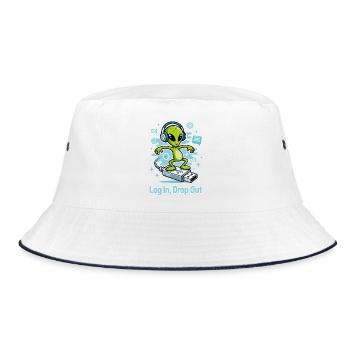 👽 Alien on the USB Surf - Bucket Hat - white/navy - Front
