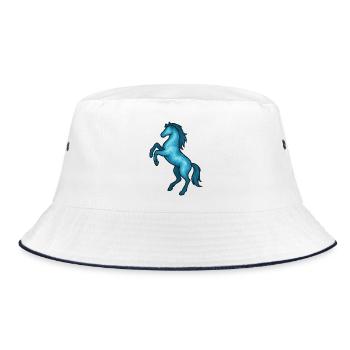 Seelentier und Wächterwesen: Pferd - Bucket Hat - Weiß/Navy - Vorne