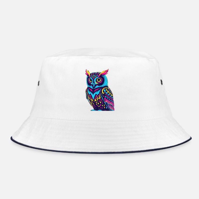 Neon Tribal Eule Design - Bucket Hat - Weiß/Navy