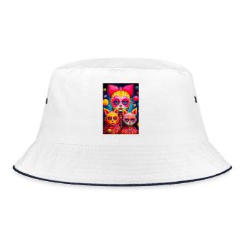 Cosmic faces sketched in vivid colors - Bucket Hat - white/navy - Front