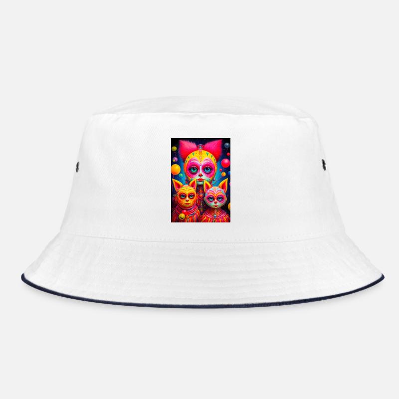 Cosmic faces sketched in vivid colors - Bucket Hat - white/navy