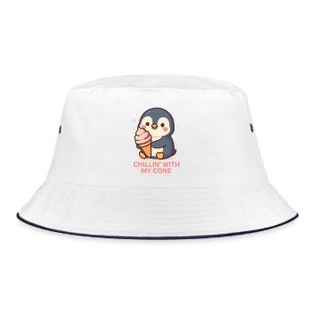 Niedlicher Pinguin mit Eistüte Design - Bucket Hat - white/navy - Front
