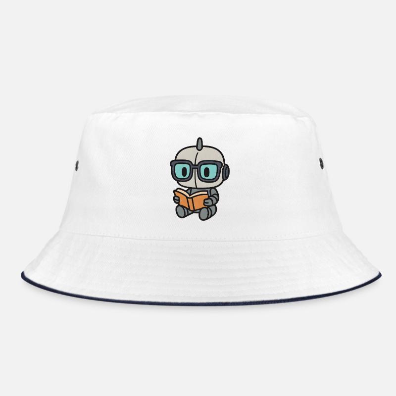 Geek Roboter mit Brille und Buch Bucket Hat