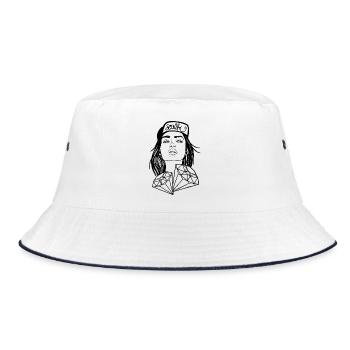 Frau mit Diamanten – Line Art Porträt soulfri - Bucket Hat - Weiß/Navy - Vorne
