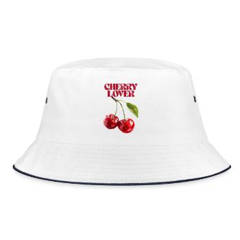 Cherry Lover Botanical Illustration - Bucket Hat - white/navy - Front