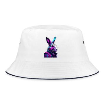 Neon bunny with headphones and digital look - Bucket Hat - white/navy - Front
