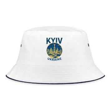 Kiewer Wahrzeichen Skyline Illustration - Bucket Hat - Weiß/Navy - Vorne