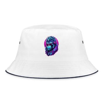 Intoxicated gorilla with headphones - Bucket Hat - white/navy - Front
