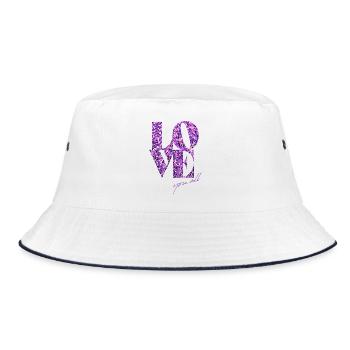 Violettes Glitzer-Liebes-Affirmations-Design - Bucket Hat - Weiß/Navy - Vorne
