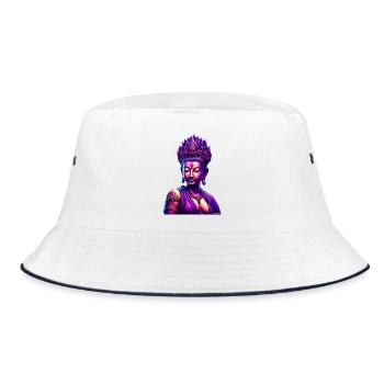 Neon Buddha with Lotus Crown - Bucket Hat - white/navy - Front