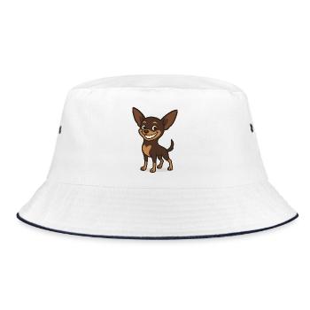 Grinsender Chihuahua Cartoon Hund - Bucket Hat - Weiß/Navy - Vorne