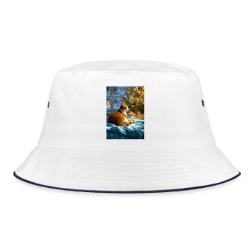 Gemütliche Weihnachtskatze am Baum - Bucket Hat - Weiß/Navy - Vorne