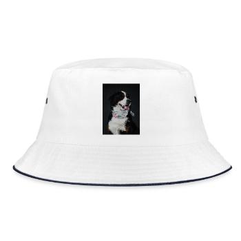 Mosaic Dog with Colorful Collar - Bucket Hat - white/navy - Front
