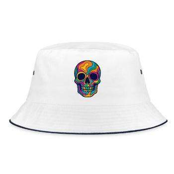 Halloween Mehrfarbiger Totenkopf - Bucket Hat - Weiß/Navy - Vorne