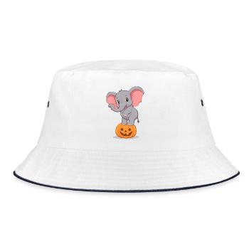 Cartoon Elephant on Halloween Pumpkin - Bucket Hat - white/navy - Front