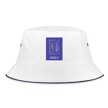 Sizilianische Fischsilhouette Sizilien - Bucket Hat - Weiß/Navy - Vorne